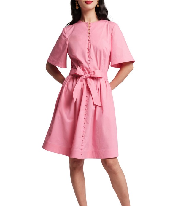 フランセスバレンタイン レディース トップス ワンピース ハイネック FRANCES VALENTINE Nancy Poplin High Neck Short Sleeve Tie Waist Dress Pink ピンク