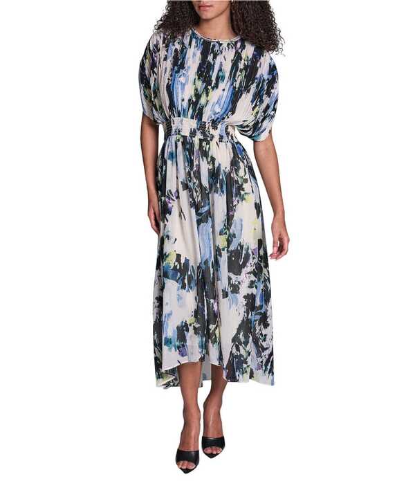 ビーシビージー レディース トップス ワンピース シフォン A ライン プリント ミディ BCBG Printed Crinkle Chiffon Crew Rhinestone Trim Neckline Short Sleeve A-Line Midi Dress Multi マルチカラー 38,220円