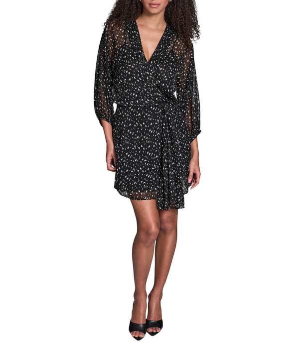 ビーシビージー レディース トップス 衣装 シフォン 刷り上げる ミニ BCBG Printed Chiffon Side Knot Shift Mini Dress Black/Ecru エクリュ ワンピース-レディースファッション