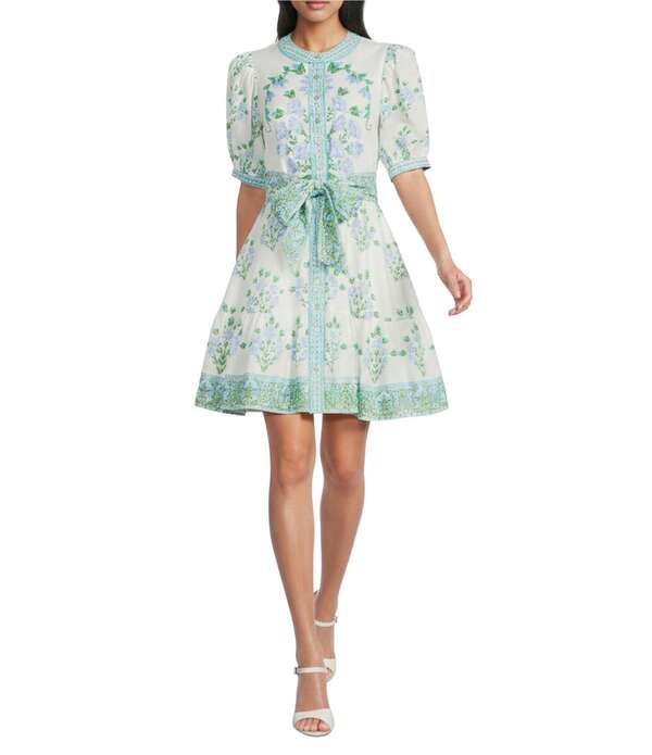 エーラブズエー レディース トップス ワンピース クルーネック A ライン フラワー柄 ミニ フラワー A Loves A Floral Crew Neck Short Bubble Sleeve A-Line Flounce Mini Dressoft Sage セージ｜ReVida 店