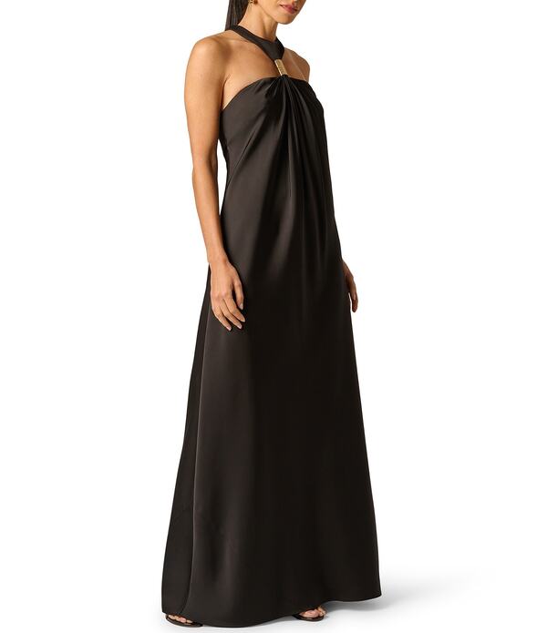 アドリアナ パペル レディース トップス ワンピース サテン ホルター Adrianna Evening by Adrianna Papell Halter Hardware Neckline Stretch Satin Long Dress Black ブラック