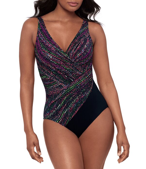 ミラクルスーツ レディース トップス ワンピース Vネック Miraclesuit Light Show Oceanus V-Neck Surplice One Piece Swimsuit Black/Multi ブラック