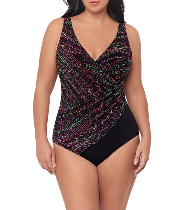 ミラクルスーツ レディース トップス ワンピース Vネック プラスサイズ Miraclesuit Plusize Light Show Oceanus V-Neck Underwire Surplice One Piece Swimsuit Black/Multi ブラック 38,220円