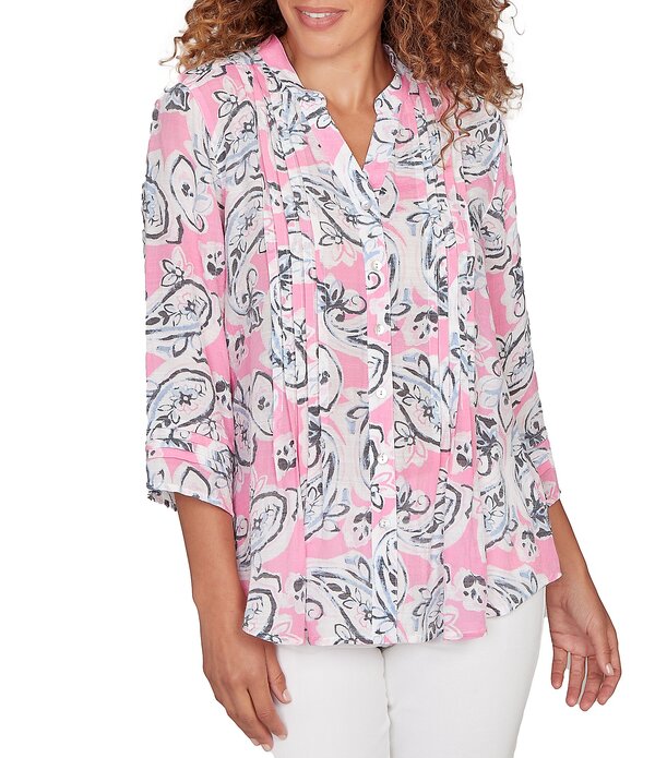 ルビーアールディー レディース トップス シャツ Vネック シルク Ruby Rd. Silky Gauze Paisley Split V-Neck 3/4 Sleeve Button Frontop Hydrangea Multi マルチカラー