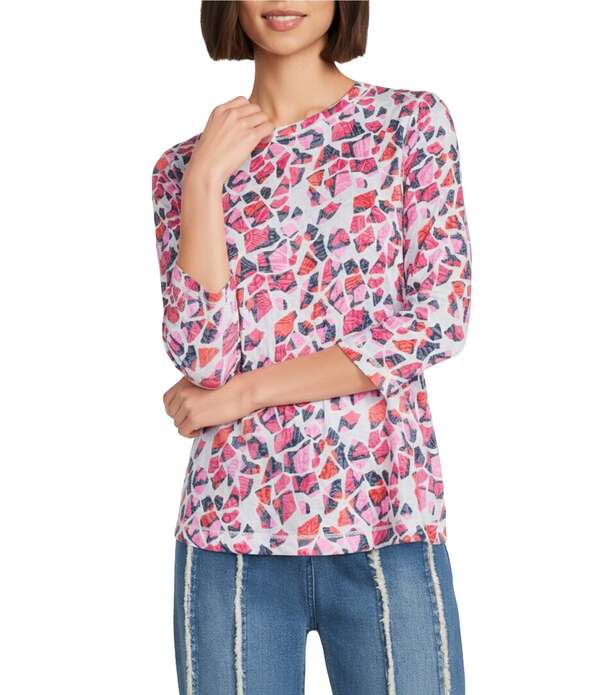 マルチプルズ レディース トップス シャツ プリント ニット Multiples Burnout Knit Scoop Neck 3/4 Sleeve Crinkle Paisley Printop Multi マルチカラー