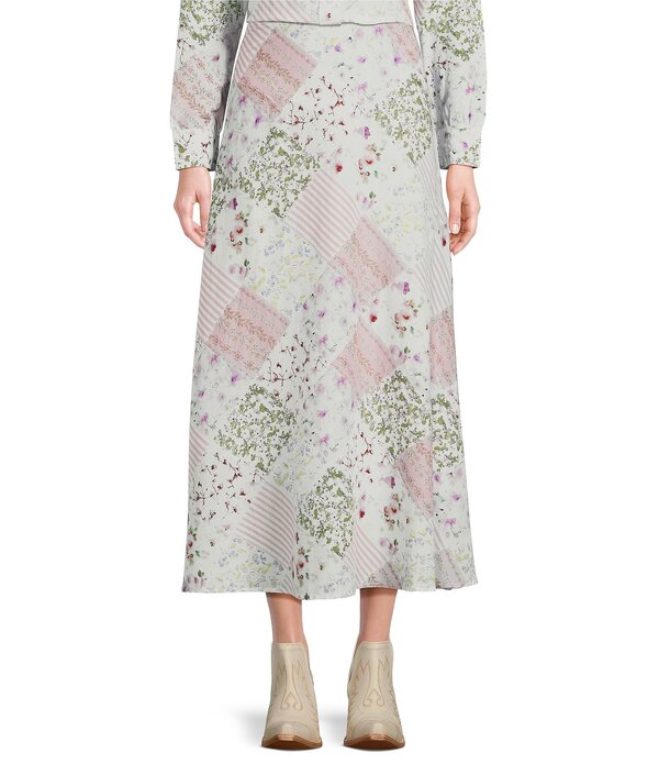 レバ レディース ボトムスカート A ライン プリント パッチワーク ミディ Reba Voile Strawberry Bloom Patchwork Print Midi A-Line Skirt Multi マルチカラー