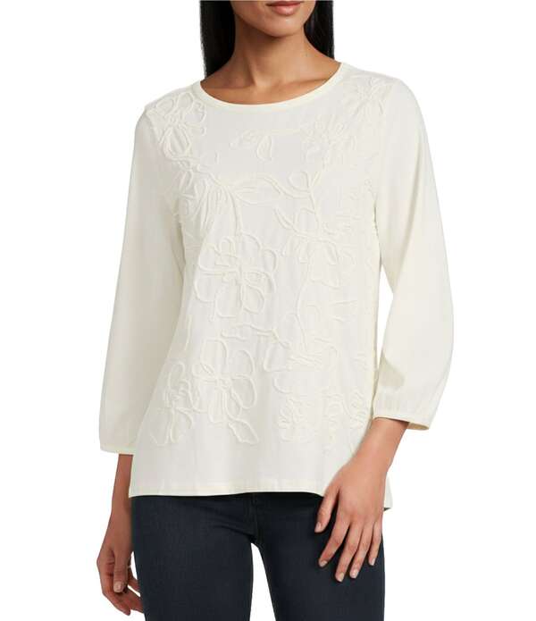 ジョーンズニューヨーク レディース トップス シャツ クルーネック ニット ジャージー Jones New York Novelty Knit Jersey Crew Neck Long Sleeve Top Jones White ホワイト
