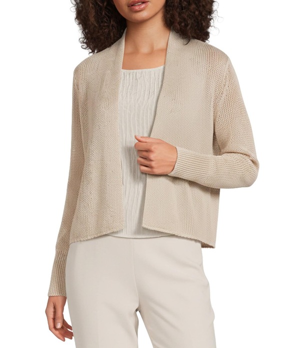 エイリーンフィッシャー レディース アウター ニット・セーター カーディガン リネン Eileen Fisher Organic Linen Blend Knit Open Front Long Sleeve Shawl Collar Cardigan Undyed Natural｜ReVida 店