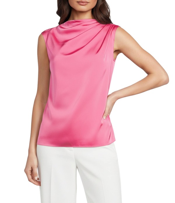 ダナキャラン レディース トップス シャツ ノースリーブラウス Donna Karan Charmeuse Cowl Neck Sleeveless Gathered Shoulder Blouse Bimini