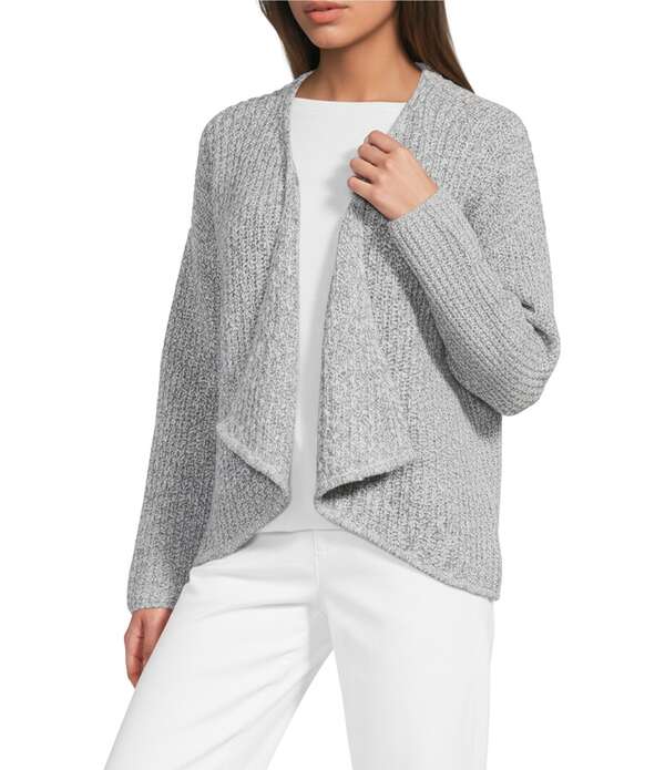エイリーンフィッシャー レディース アウター ニット・セーター リブ コットン カーディガン Eileen Fisher Peruvian Cotton Blend Ribbed Knit Long Sleeve Cardigan Dark Pearl パール