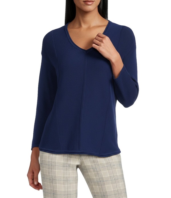 インベストメンツ レディース アウター ニット・セーター Vネック Investments Textured 3/4 Sleeve V-Neck Sweater Blue Depths ブルー｜ReVida 店