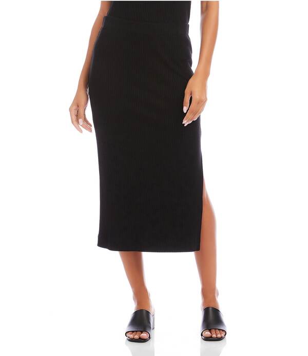 カレンケーン レディース ボトムスカート サイドスリット A ライン リブ ミディ ニット Karen Kane Ribbed Knit Side Slit A-Line Midi Skirt Black ブラック