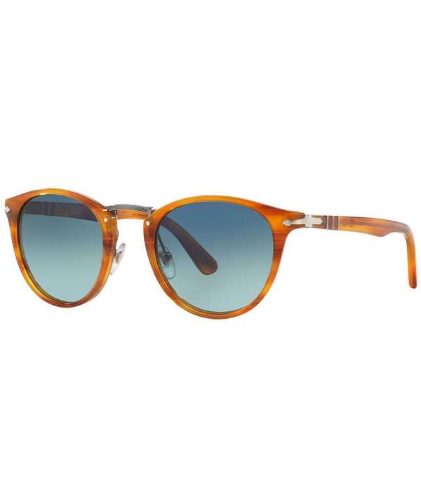 ペルソル レディース 佩び物 サングラス・アイウェア Persol Unisex PO3108Striped Brown 49粍 Round Polarized Sunglassestriped Brown 赤銅色