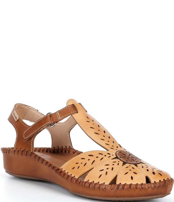 ピコリーノス レディース シューズ パンプス サンダル なめし革 Pikolinos P Vallarta Perforated Leather T-Strap Sandals Vanilla