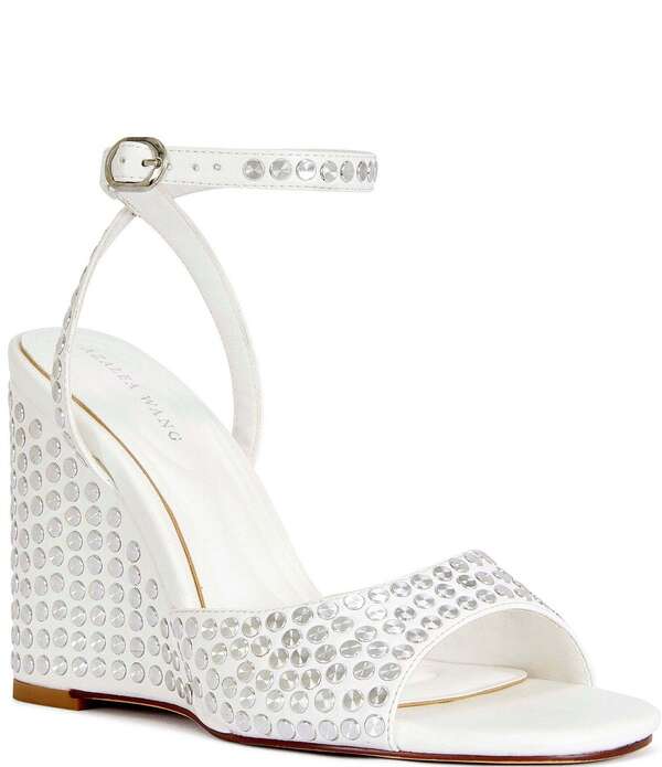 アザレア 一 レディース シューズ サンダル アンクル Azalea Wang Matteus Ankle Strap Studded Wedge Sandals White 白いこと