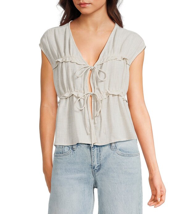 ブルーペッペーブルーペッパー レディース トップス シャツ Vネック Blu Pepper Woven Short Sleeve V-Neck Tie Frontop Natural