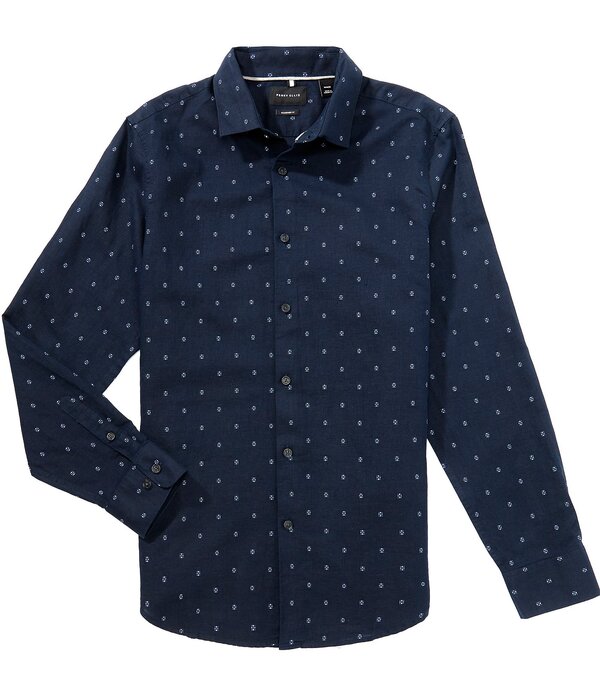 ペリーエリス メンズ トップス プルオーバー リネン Perry Ellis Linen Geo Dot Dobby Long Sleeve Woven Shirt Dark Sapphire サファイア
