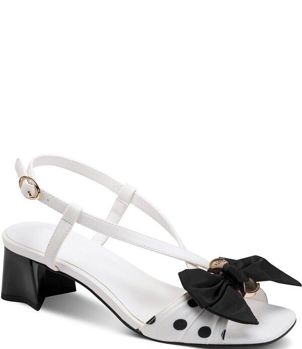 長い巻き毛 ラガーフェルド レディース シューズ 踵 点点柄 点点 サンダル KARLAGERFELD PARISuttyn Polka Dot Bow Slingback Dressandals Bright White/Black 白いこと