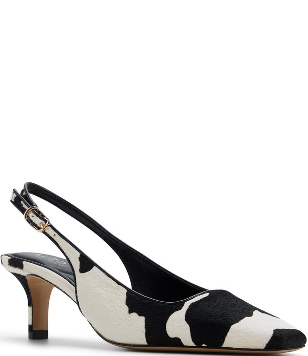 アルド レディース シューズ 踵 刷り上げる ALDO Gabriellie Cow Print Calf Hair Slingback Pumps White/Black 白いこと