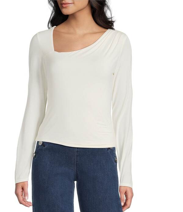 ゲス レディース トップス プルオーバー 非対称 Guess Areiah Asymmetrical Neck Long Sleeve Topearl White 白いこと