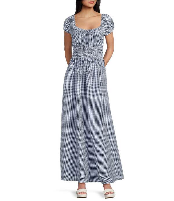 カッパーキー レディース トップス ワンピース ギンガムチェック マキシ ギンガム Copper Key Square Neck Ginghamaxi Dress Blue ブルー|ReVida 店