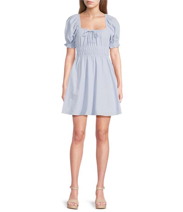 カッパーキー レディース トップス ワンピース Copper Key Square Neck Puff Sleeve Triplelastic Dress Light Blue ブルー