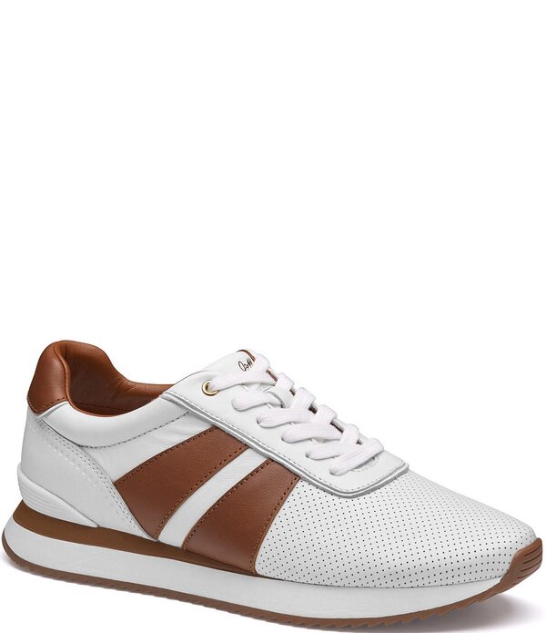 ジョンストンアンドマーフィー メンズ シューズ スニーカー レザー Johnston & Murphy Men's Morgan Perforated Leather U-Throat Sneakers White/Tan ホワイト