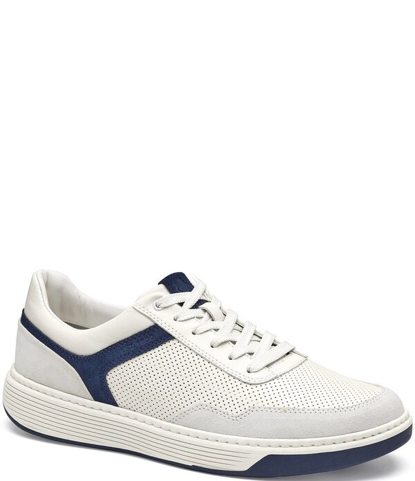 ジョンストンアンドマーフィー メンズ シューズ スニーカー スエード レザー Johnston & Murphy Men's Dawson Perforated Leather and Suede Moc Toe U-Throat Sneakers White/Navy ホワイト