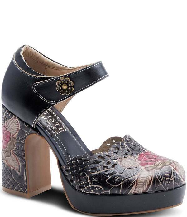 ラリティステ レディース シューズ パンプス カットアウト プラットフォーム レザー ヒール L'ARTISTE Debbihary Rosembossed Cut Out Leather Block Heel Platformary Janes Black Multi ブラック 31,720円