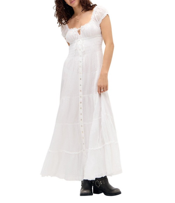 アーバンアウトフィッターズ レディース トップス ワンピース マキシ BDG Urban Outfitters Tiana Keyhole Neck Maxi Dress White ホワイト