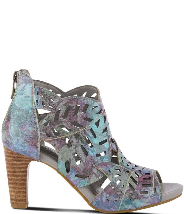 ラリティステ レディース シューズ ブーツ・レインブーツ レザー L'ARTISTE Amora Hand-Painted Embossed Laser-Cut Leather Peep Toe Shooties Blue Multi ブルー