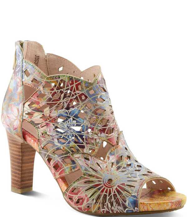 ラリティステ レディース シューズ ブーツ・レインブーツ レザー L'ARTISTE Amora-Fire Hand-Painted Rainbow Embossed Laser-Cut Leather Peep Toe Shooties Rainbow