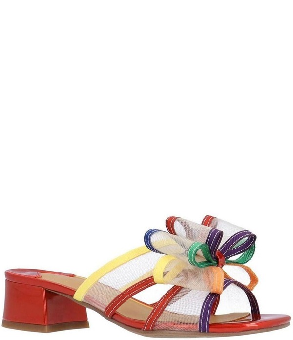 ジェイレニー レディース シューズ 踵 サンダル メッシュ J. Renee Finola Multicolor Mesh Bow Block Heel Slide Sandals Bright Multi マルチ色つや