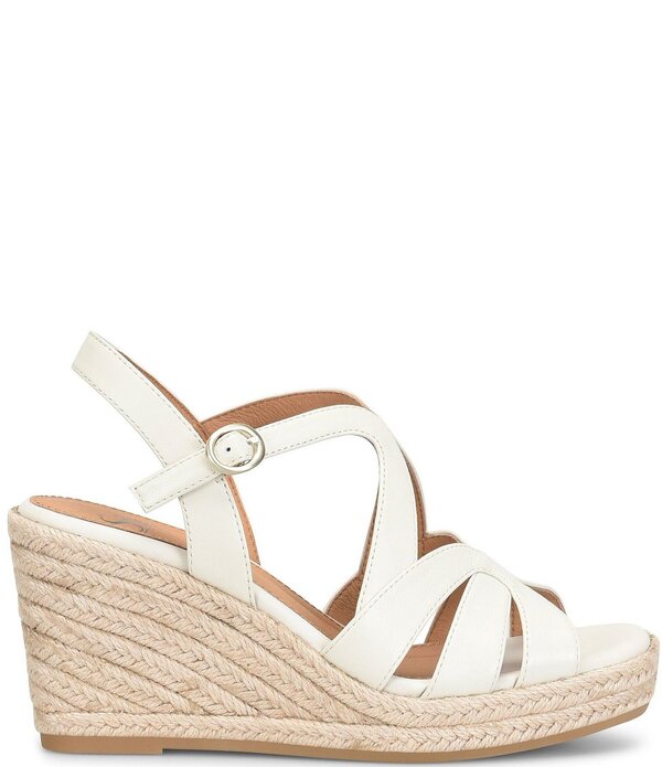 ソフト レディース シューズ スリッポン・ローファー プラットフォーム サンダル レザー Sofft Norma Strappy Leather Platform Espadrille Wedge Sandals Off White オフホワイト