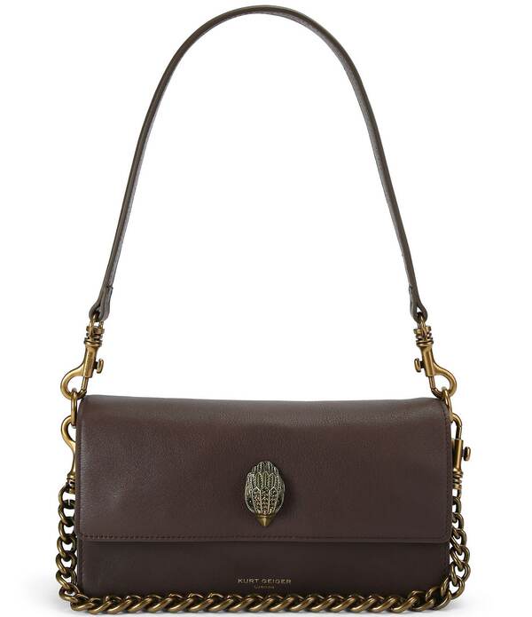カートジェイガーロンドン レディース 御徒面子 なめし革 Kurt Geiger London Sloane Soft Leather Shoulder Bag Dark Brown 赤銅色