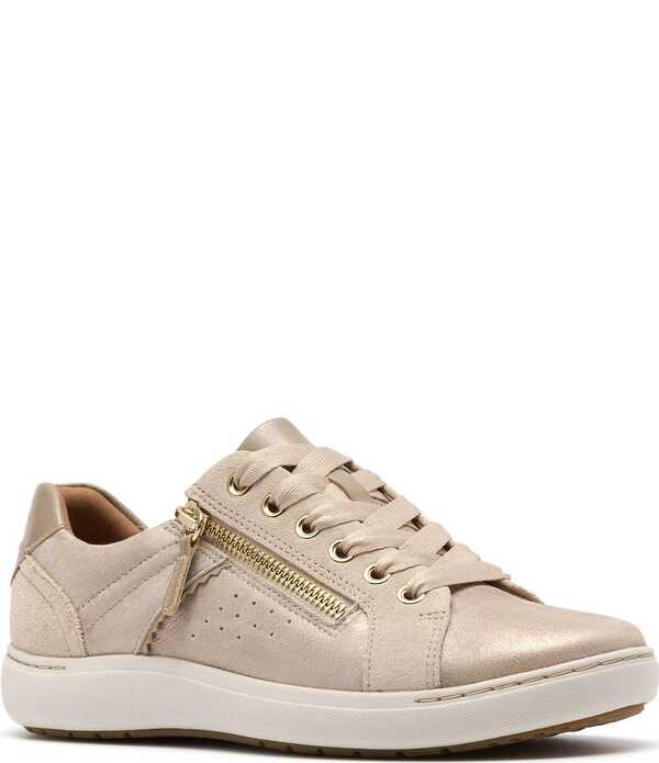 クラークス レディース シューズ スニーカー トール スピード競技 なめし革 Clarks Artisanalle Zen Metallic Leather Lace Up Zip Sneakers Metallic メタリック