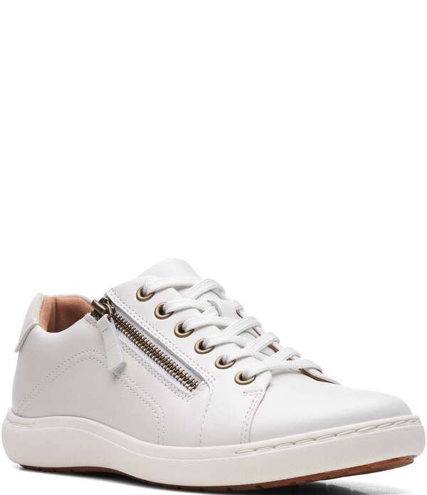 クラークス レディース シューズ スニーカー スピード競技 なめし革 Clarks Artisanalle Lace Leather Zip Sneakers White 白いこと