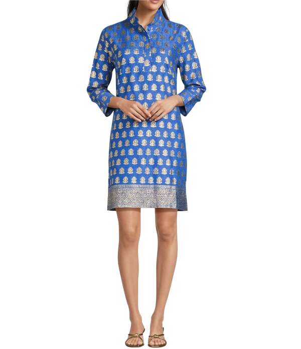 ジュードコーナリー レディース トップス ワンピース プリント Jude Connally Helen Foiled Foulard Border Print Stand Collar Long Sleeve Dress Foulard Border Dark Peri｜ReVida 店