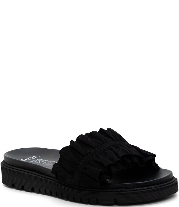 アラ レディース シューズ パンプス フリル サンダル スエード ara Keyesuede Ruffle Slide Sandals Black ブラック