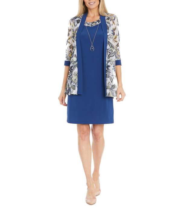 アールアンドエムリチャーズ レディース トップス ワンピース プリント ジャケット R & M Richards 2-Piece Printed Jacket Dress Periwinkle