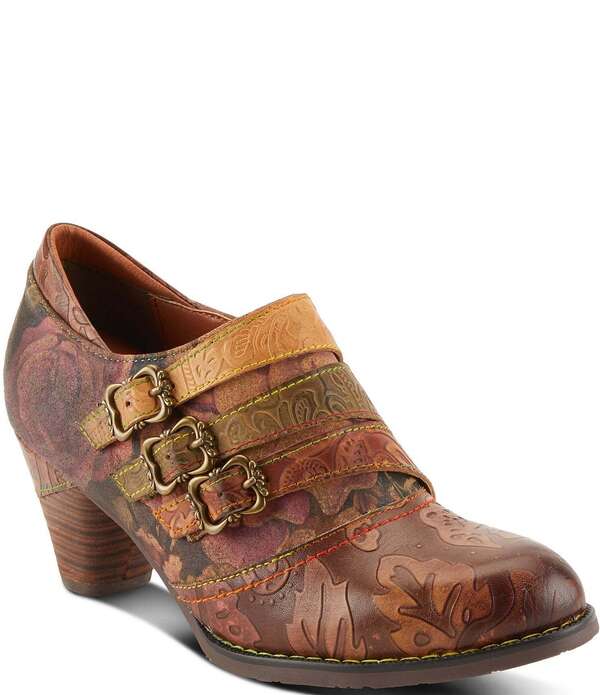 ラリティステ レディース シューズ ブーツ・レインブーツ フラワー柄 プリント フラワー グラフィック L'ARTISTE Graphic Hand Painted Floral Print Buckled Hardware Strapshooties Brown Multi ブラウン|ReVida 店
