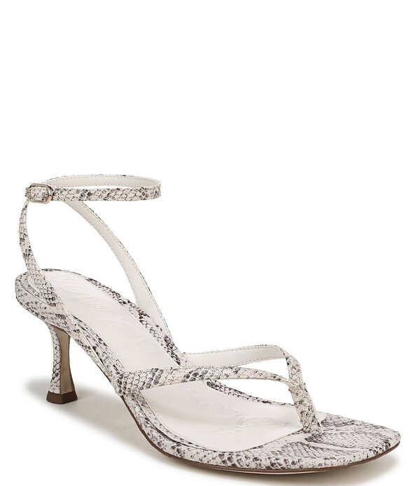 サムエデルマン レディース シューズ ヒール プリント サンダル アンクル レザー Sam Edelman Pax Leather Snake Print Ankle Wrap Thong Dressandals Ivory アイボリー|ReVida 店