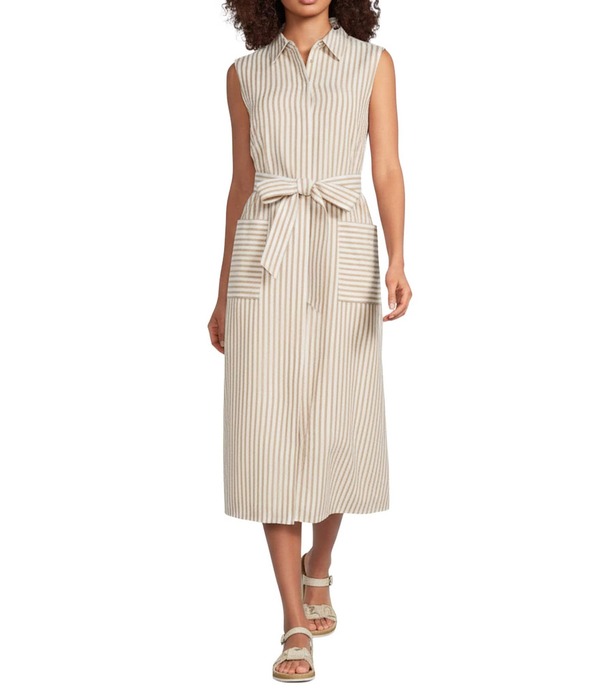 ギブソンアンドラティマー レディース トップス ワンピース ミディ ノースリーブ Gibson & Latimer Woven Stripe Point Collar Sleeveless Button Frontie Waist Midi Dressand/Cream クリーム 27,820円