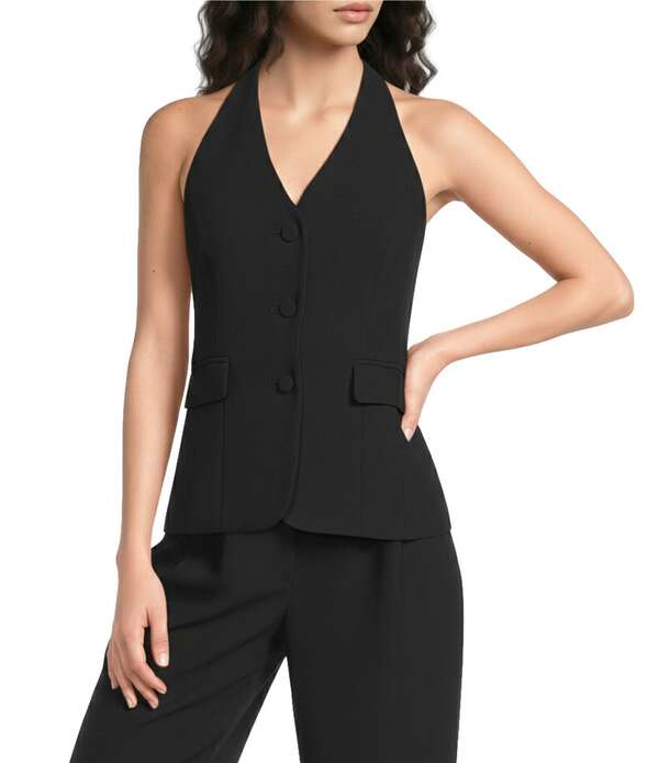 ジャンビニ レディース アウター ベスト クレープ ホルター Gianni Bini Clark Crepe Halter Neck Coordinating Vest Black ブラック