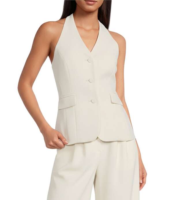 ジャンビニ レディース アウター ベスト クレープ ホルター Gianni Bini Clark Crepe Halter Neck Coordinating Vest Lightan タン