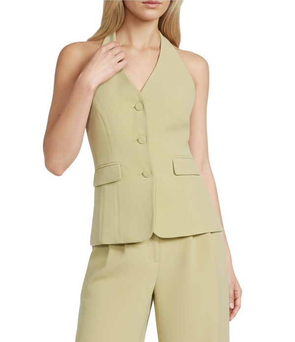 ジャンビニ レディース アウター ベスト クレープ ホルター Gianni Bini Clark Crepe Halter Neck Coordinating Vest Matcha