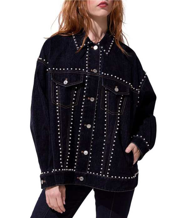 アザレア ワン レディース アウター コート デニム ジャケット Azalea Wang Micah Studded Point Collar Denim Oversized Jacket Denim デニム 26,520円