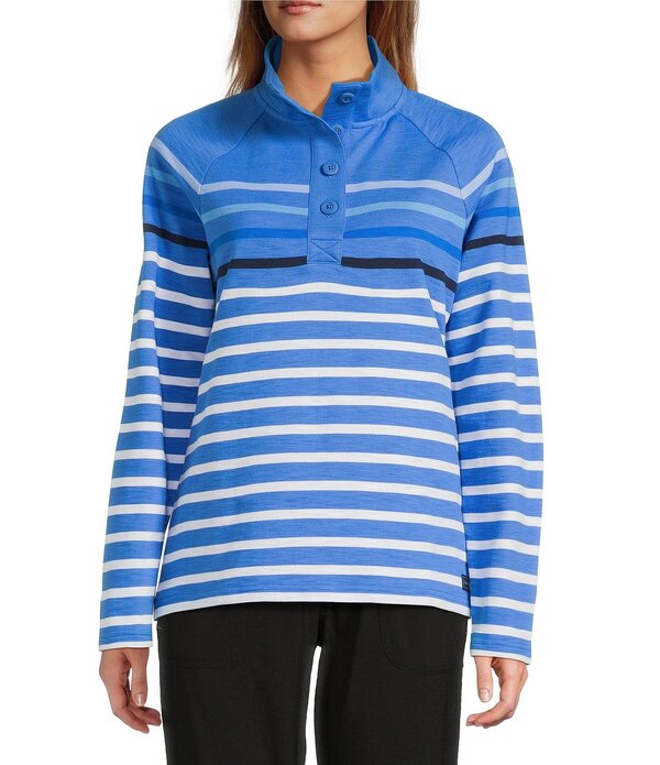 エルエルビーン レディース アウター ニット・セーター モックネック L.L.Bean Peaks Island Stripe Mock Neck Long Sleeve Pullover Sweater Cobalt Sea Multi コバルト