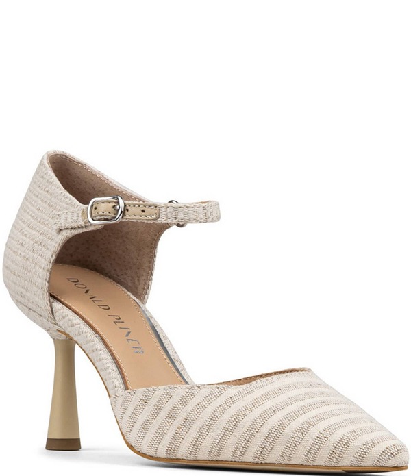 ドナルドプリネール レディース シューズ 踵 リネン Donald Pliner Epyc Striped Linen Pointed Toe Pumps Almond 縞模様