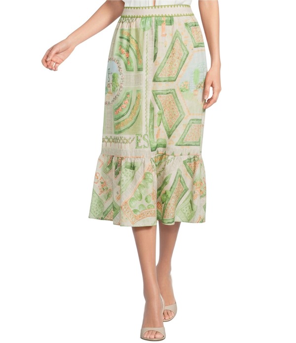 エン セゾン レディース ボトムスカート ティアード ミディ En Saison Sariyahigh-Rise Tiered Midi Skirt Ivory Olive Multi アイボリー|ReVida 店